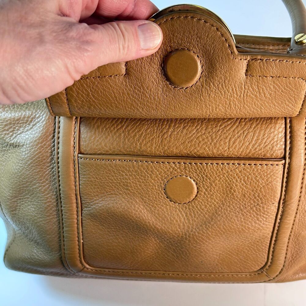 Tory Burch Amanda Caramel Tan Pebble Leather Dual Handle Satchel Tote Bag - Picture 4 of 16
